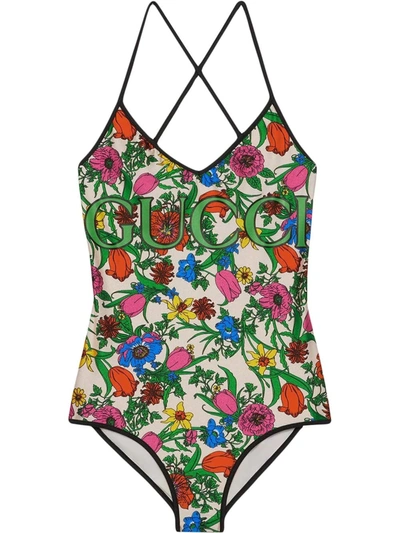 Shop Gucci Pop Flora Print Swimsuit In Mutlicolor