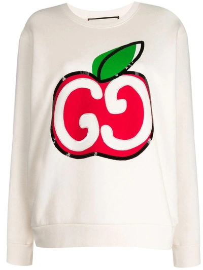 Shop Gucci Sweatshirt With Gg Apple Print In White