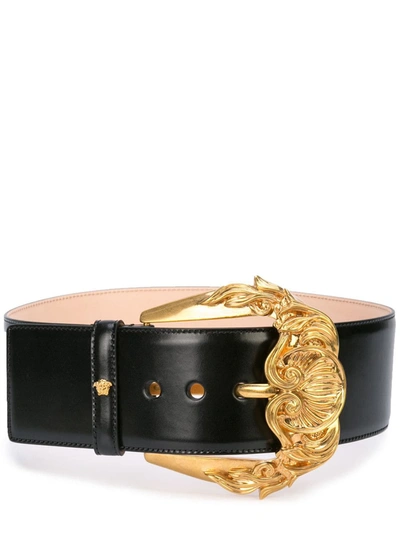 Shop Versace Barocco Buckle Belt In Black