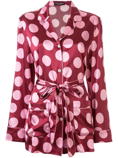 Shop Dolce & Gabbana Polka Dot Print Silk Shirt In Pink