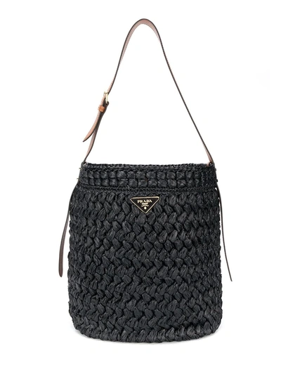 Shop Prada Woven Shoulder Bag In Black