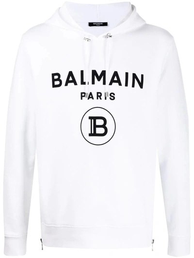 Shop Balmain Hooded Sweatshirt In White