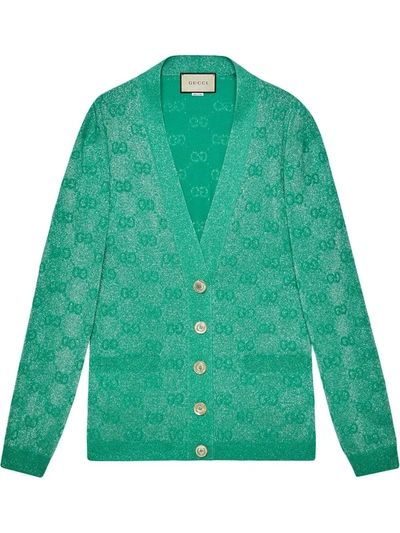 Shop Gucci Gg Sparkling Wool Cardigan In Green