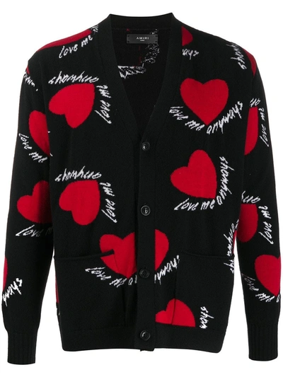 Shop Amiri Hearts Intarsia Cardigan In Black
