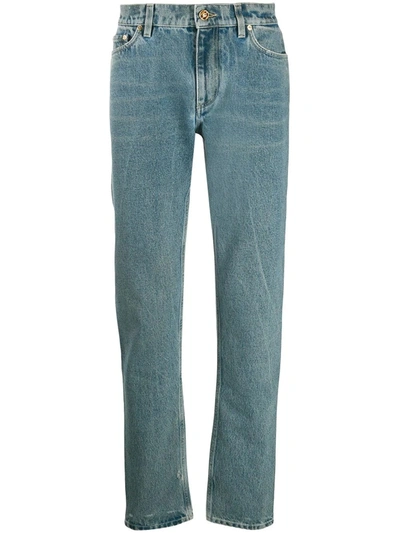 Shop Burberry Straight Fit Distressed Denim Jeans In Blue