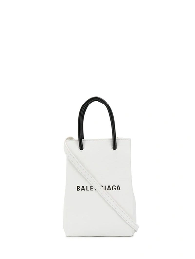 Shop Balenciaga White Shopping Phone Holder Bag