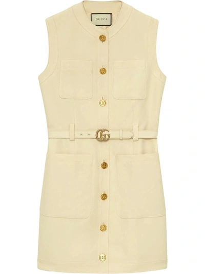 Shop Gucci Cady Silk Wool Vest With Double G In Beige
