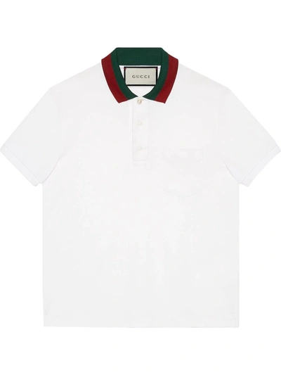 Shop Gucci Cotton Polo With Web Collar In White