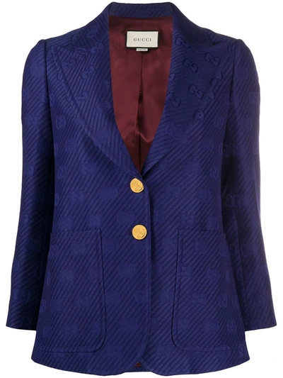 Shop Gucci Gg Jacquard-knit Blazer In Blue
