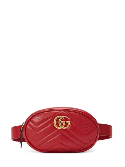 Shop Gucci Gg Marmont Matelassé Leather Belt Bag In Red