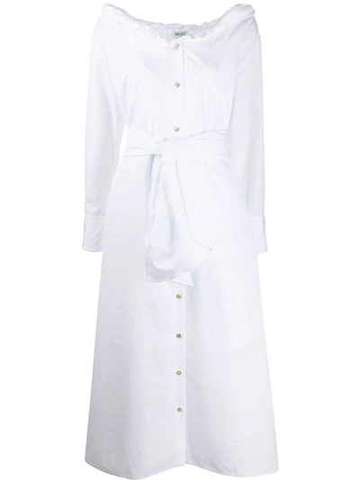 Shop Kenzo Tie-waist Button-through Midi Dress In White