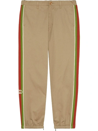 Shop Gucci Cotton Trousers With Stripes In Brown