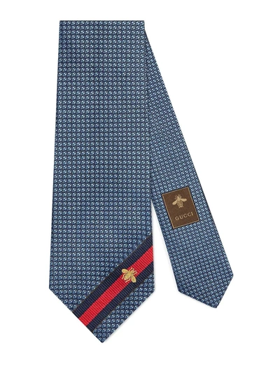 Shop Gucci Silk Tie With Bee Web In Blue