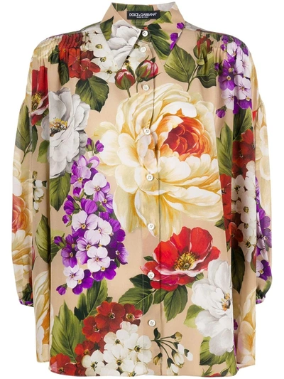 Shop Dolce & Gabbana Dolce E Gabbana Silk Loose Fit Floral Shirt In Mutlicolor