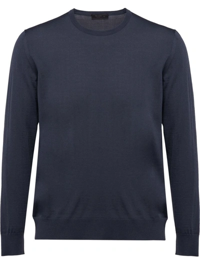 Shop Prada Worsted Wool Crew-neck Sweater In Grey