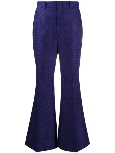 Shop Gucci Gg Flared Trousers In Blue