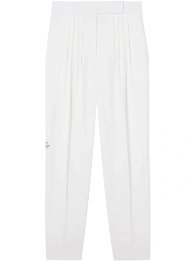 Shop Burberry Location Print Wool Blend Tailored Trousers In White