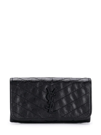 Shop Saint Laurent Niki Large Wallet In Crinkled Vintage Leather In Black