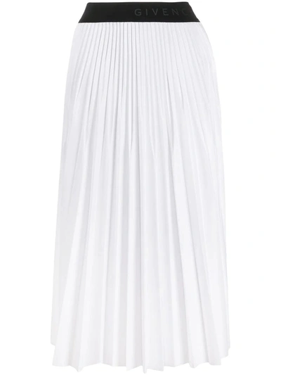 Shop Givenchy Logo Waistband Pleated Skirt In White