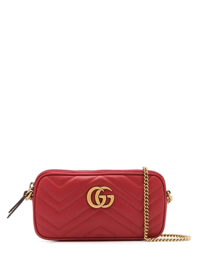 Shop Gucci Mini Gg Marmont Chain Wallet In Quilted Leather In Red