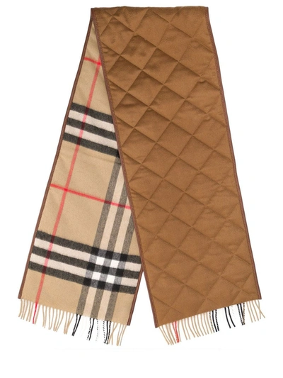 Shop Burberry Lambskin Trim Vintage Check Cashmere Scarf In Brown