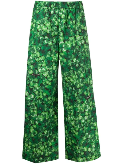 Shop Dolce & Gabbana Clover Print Cropped Trousers In Green