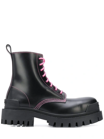 Shop Balenciaga Strike 20mm Lace-up Boots In Black Matte Calfskin