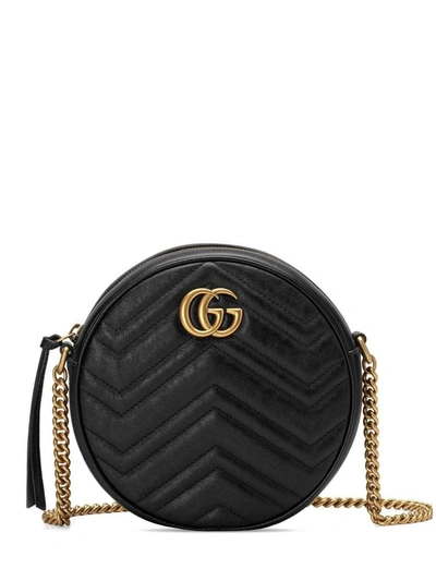 Shop Gucci Gg Marmont Mini Round Shoulder Bag In Black