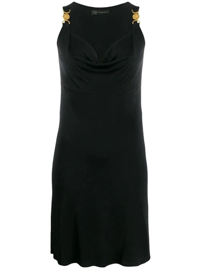 Shop Versace Medusa Accent Draped Dress In Black