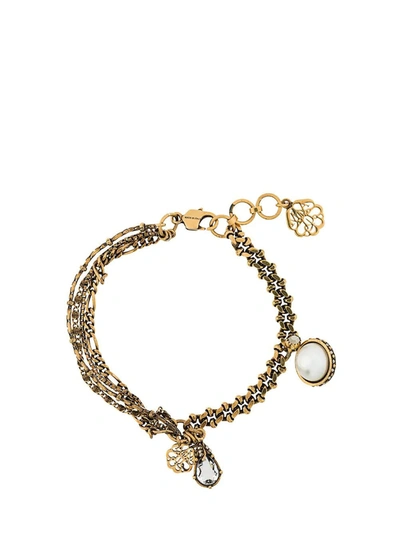 Shop Alexander Mcqueen Multiple Chains Charms Bracelet In Gold