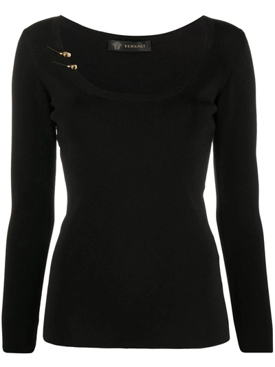 Shop Versace Fine Knit Safety Pin Top In Black