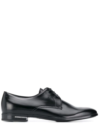 Shop Prada Leather Derby Shoes In Black