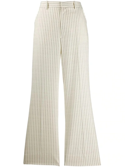 Shop Maison Margiela Logo Pinstripe Trousers In White