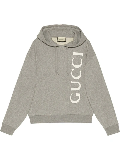 Shop Gucci Print Hooded Sweatshirt In Grey