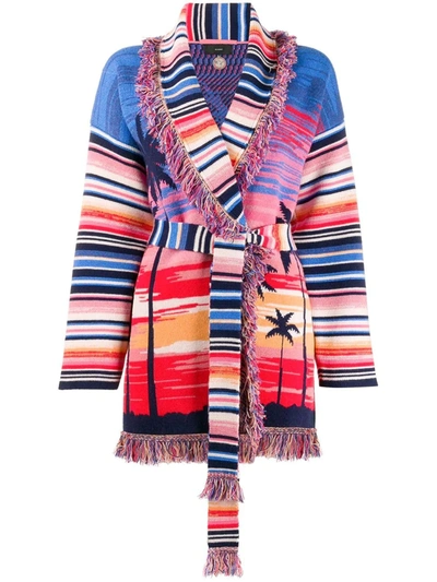 Shop Alanui Malibu Sunset Intarsia Cashmere Cardigan In Mutlicolor