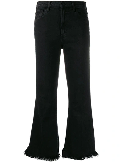 Shop J Brand Black Distressed Flared Jeans In Nero