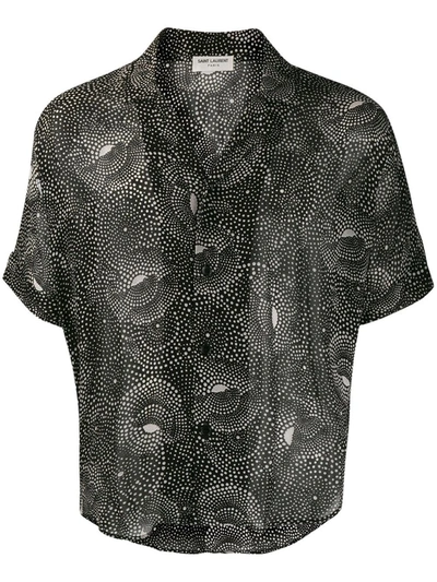 Shop Saint Laurent Shark-collar Short-sleeve Shirt In Dotted Spiral Viscose Georgette In Black