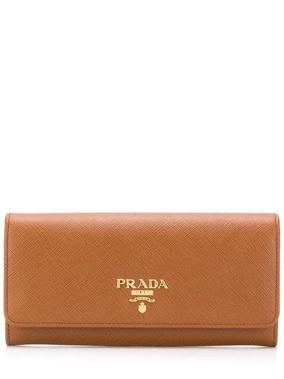 Shop Prada Leather Wallet In Brown