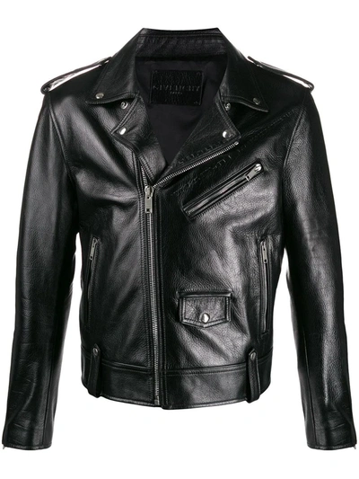 Shop Givenchy Logo Biker Leather Jacket In Black