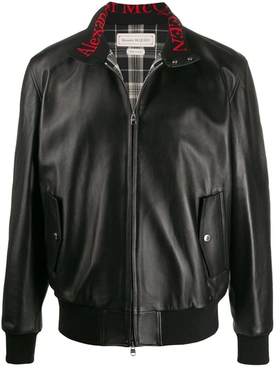 Shop Alexander Mcqueen Lambskin Zipped Bomber Jacket In Black