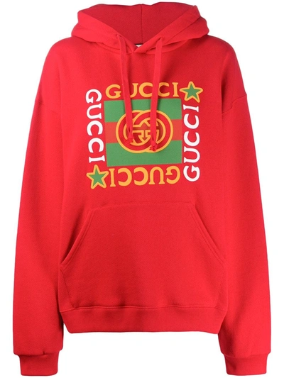 Shop Gucci Hooded Sweatshirt With  Logo Star Print In Red