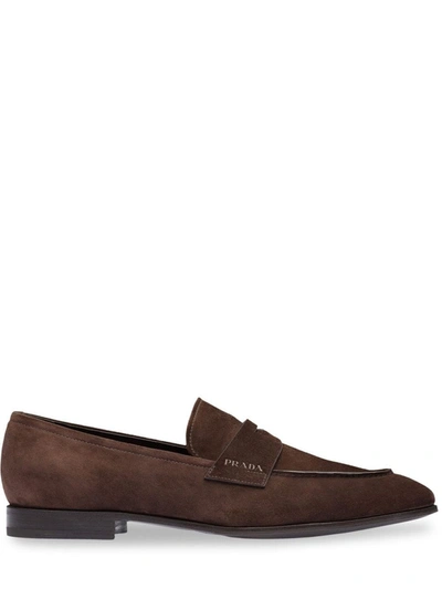 Shop Prada Suede Loafers In Brown