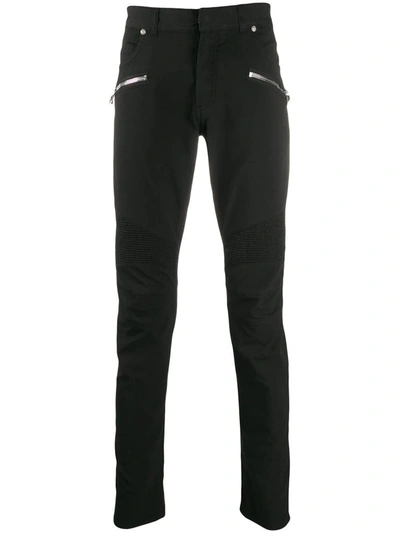 Shop Balmain Biker Style Slim Jeans In Black