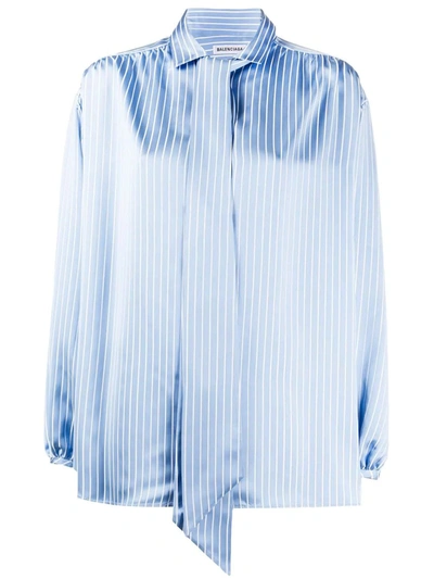 Shop Balenciaga Scarf Striped Blouse In Blue