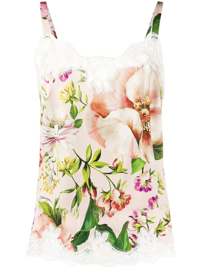 Shop Dolce & Gabbana Lace Trim Floral Camisole In Mutlicolor