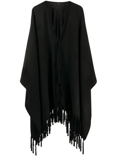 Shop Saint Laurent Cashmere Fringed Poncho In Black