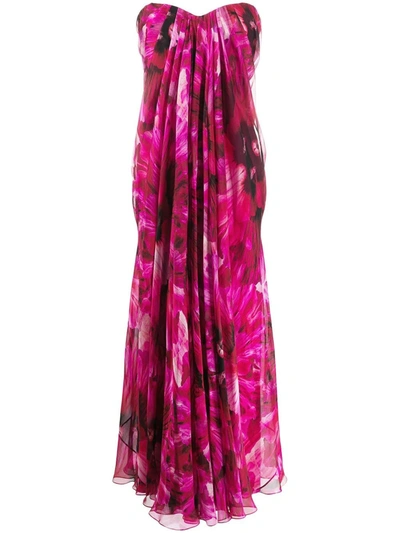 Shop Alexander Mcqueen Floral Print Strapless Evening Dress In Pink