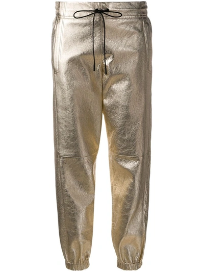 Shop Saint Laurent Lambskin Metallic Track Pants In Gold