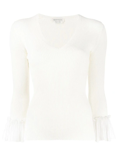 Shop Alexander Mcqueen Ribbed Pleated Detail Jumper In White