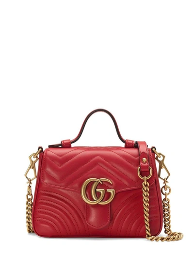 Shop Gucci Gg Marmont Mini Top Handle Bag In Red